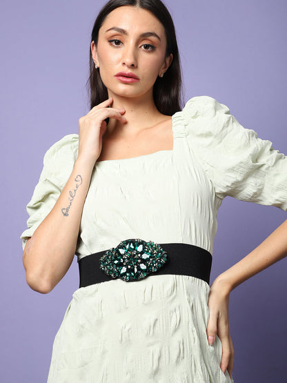 Black Textured Waist Belt