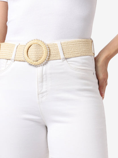 Cream Textured Waist Belt