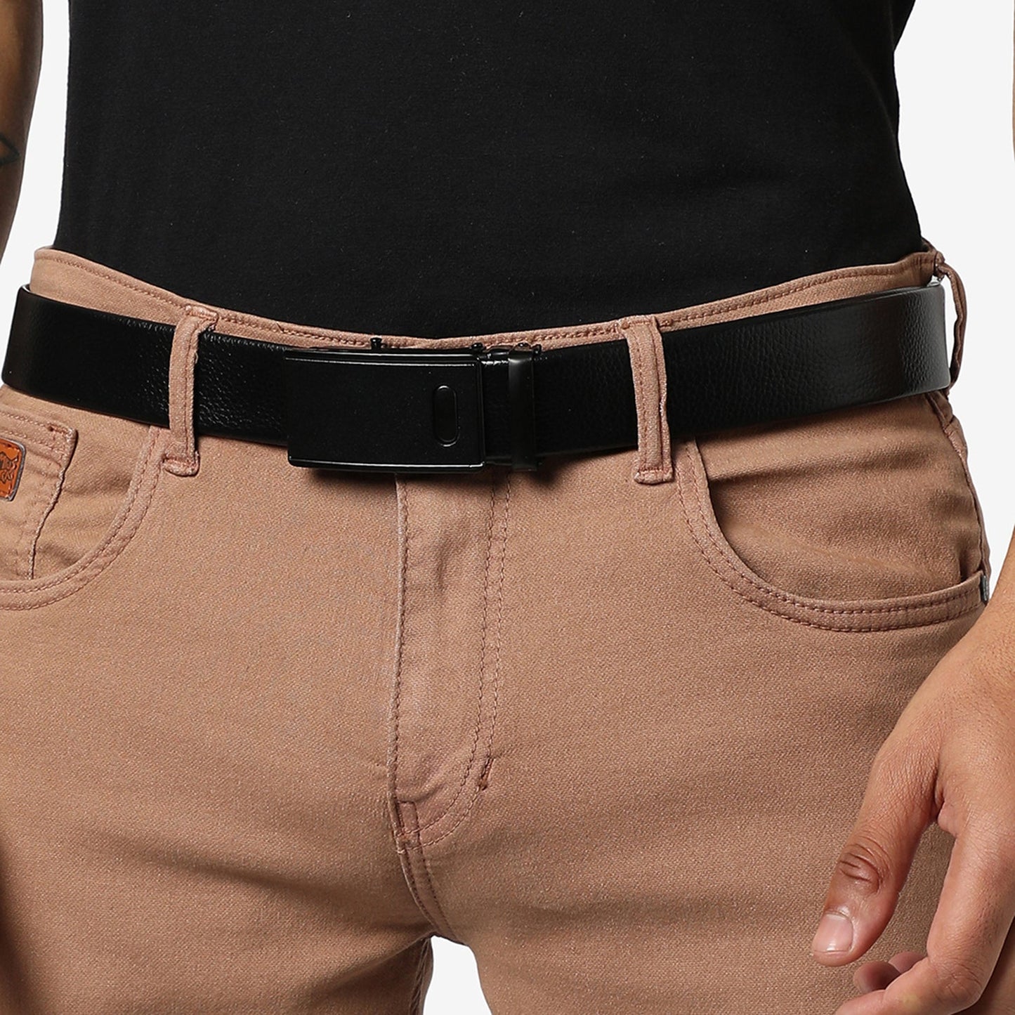 Men Black Solid Waist Belt