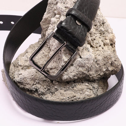 Men Black Textured Waist Belt