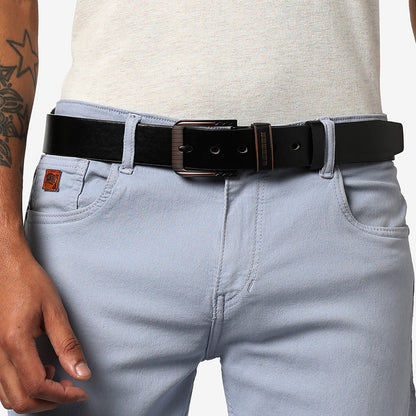 Men Black Textured Waist Belt