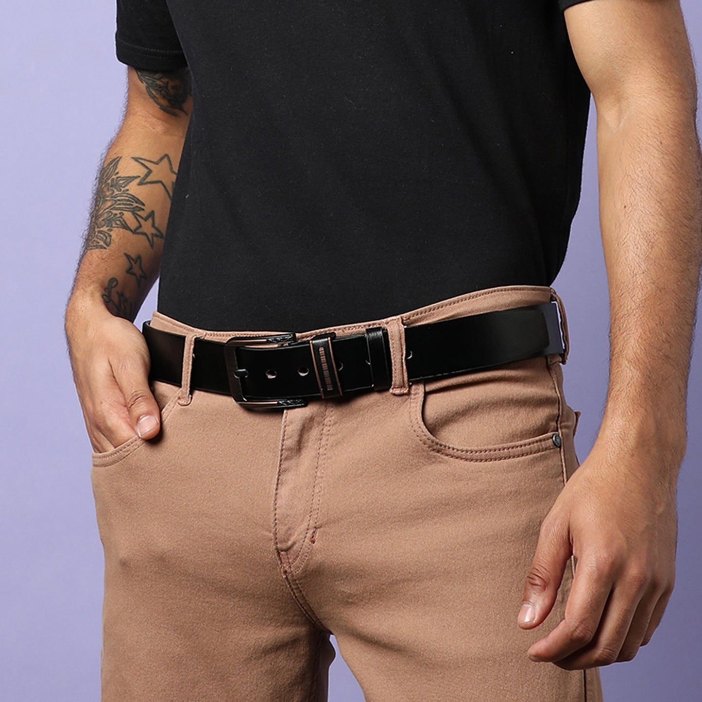 Men Black Textured Waist Belt