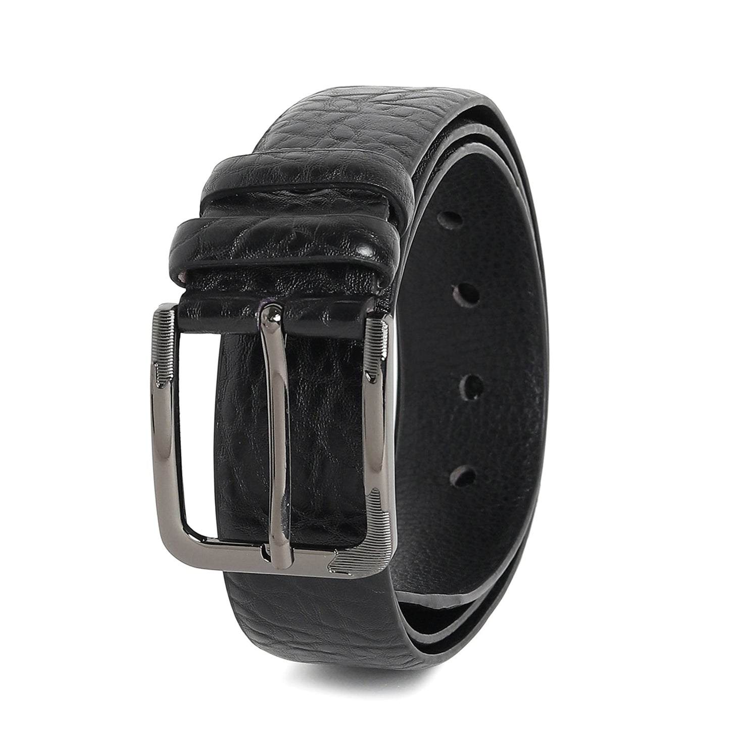 Men Black Textured Waist Belt