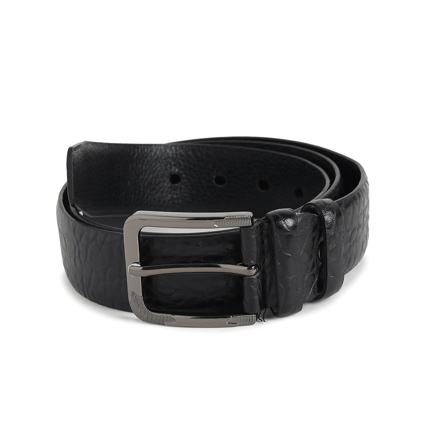 Men Black Textured Waist Belt