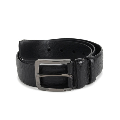 Men Black Textured Waist Belt