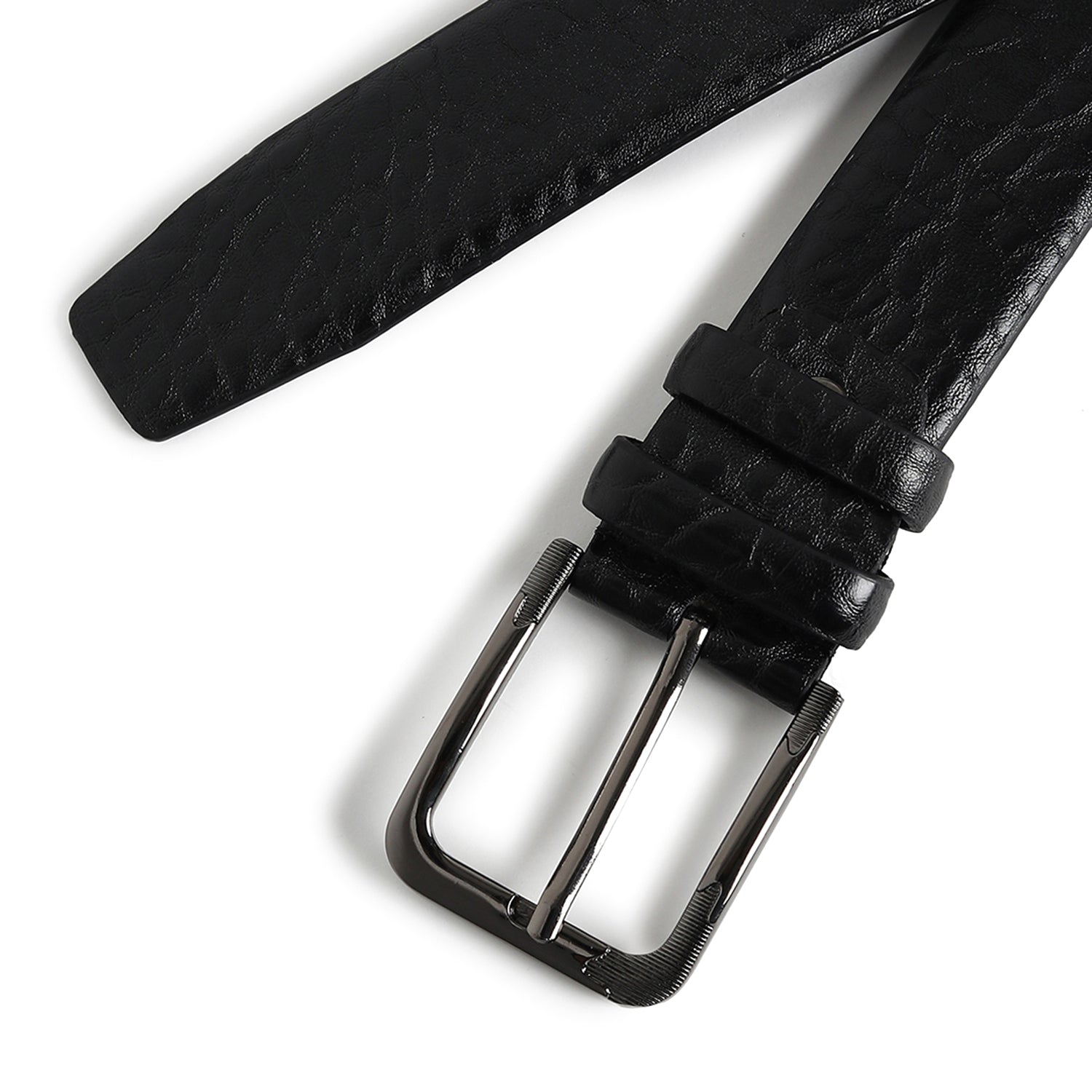 Men Black Textured Waist Belt