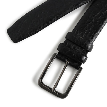 Men Black Textured Waist Belt