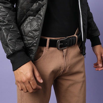 Men Black Textured Waist Belt