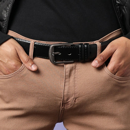 Men Black Textured Waist Belt