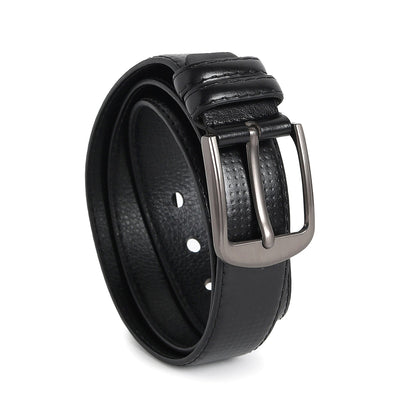 Men Black Textured Waist Belt