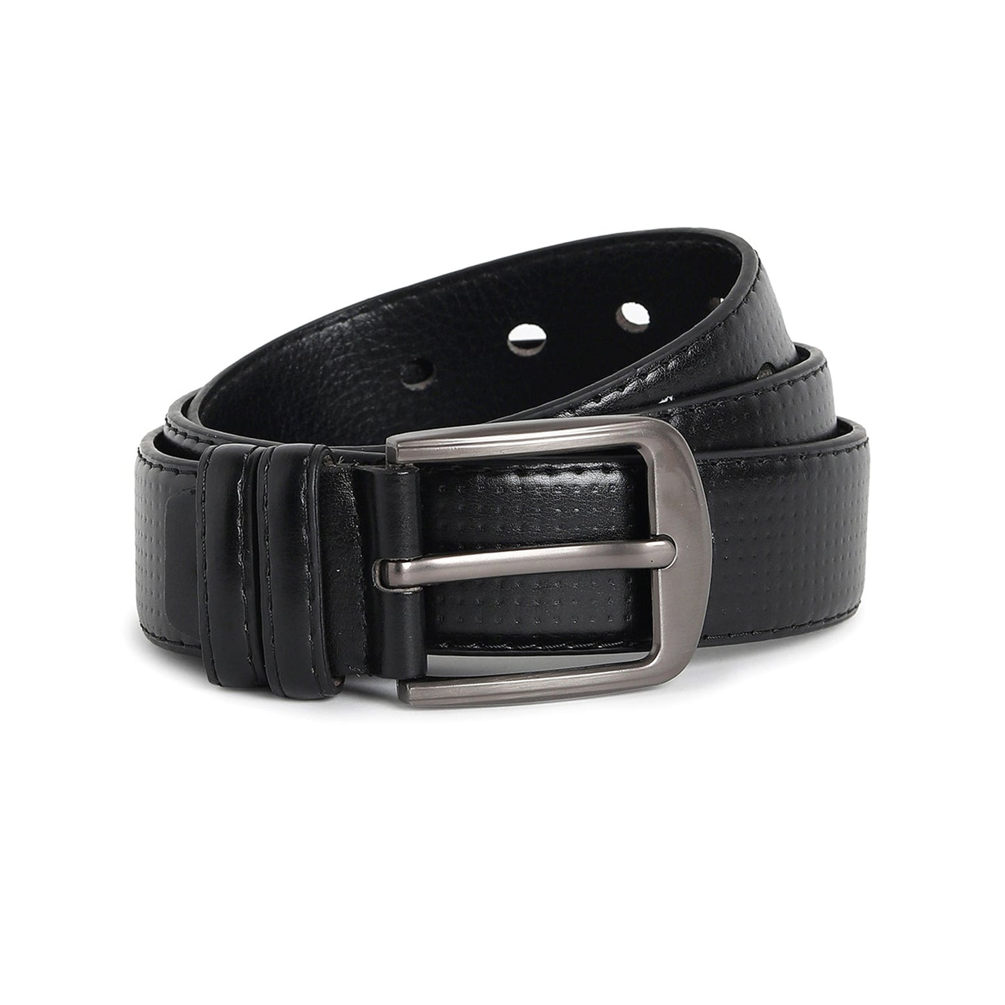 Men Black Textured Waist Belt