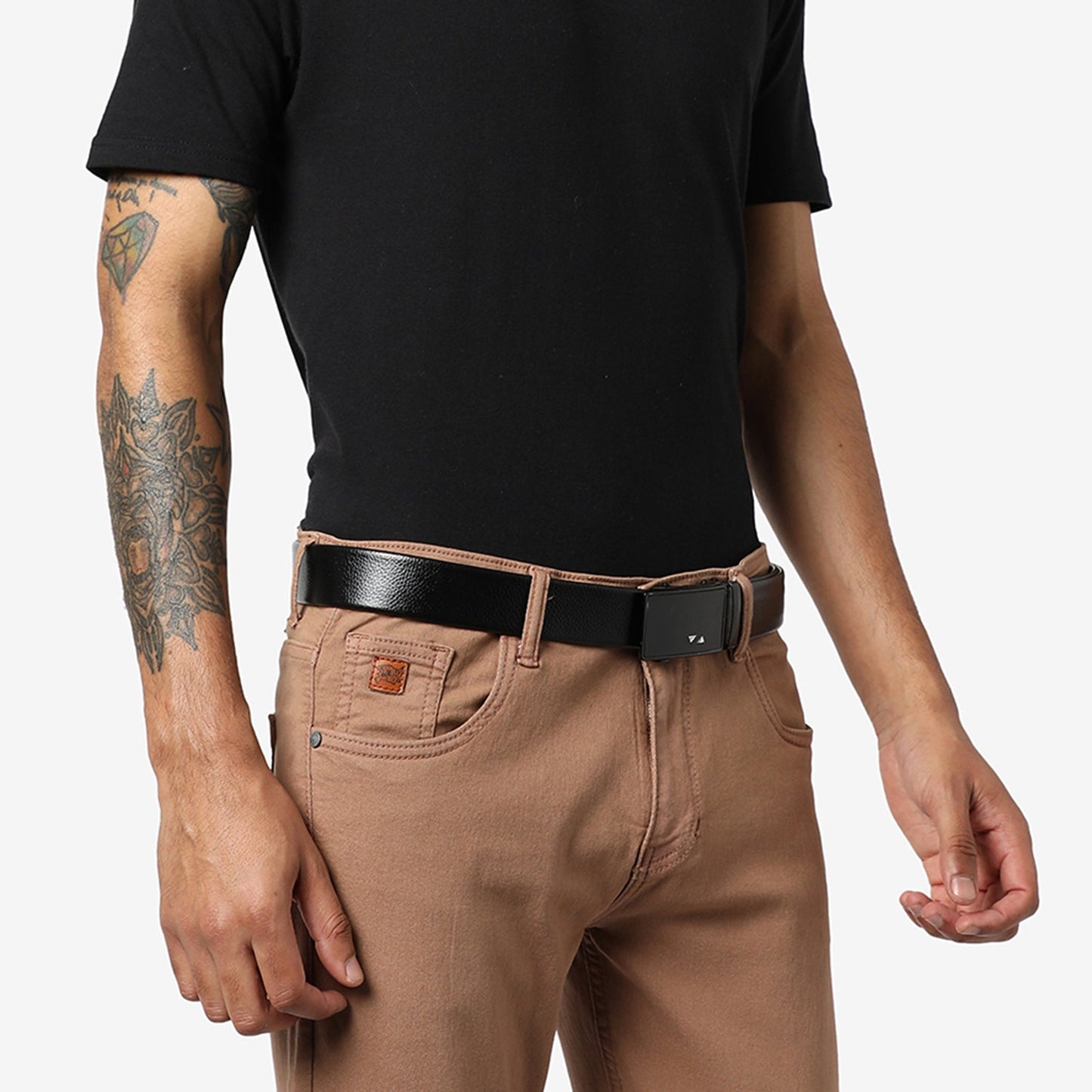 Men Black Solid Waist Belt