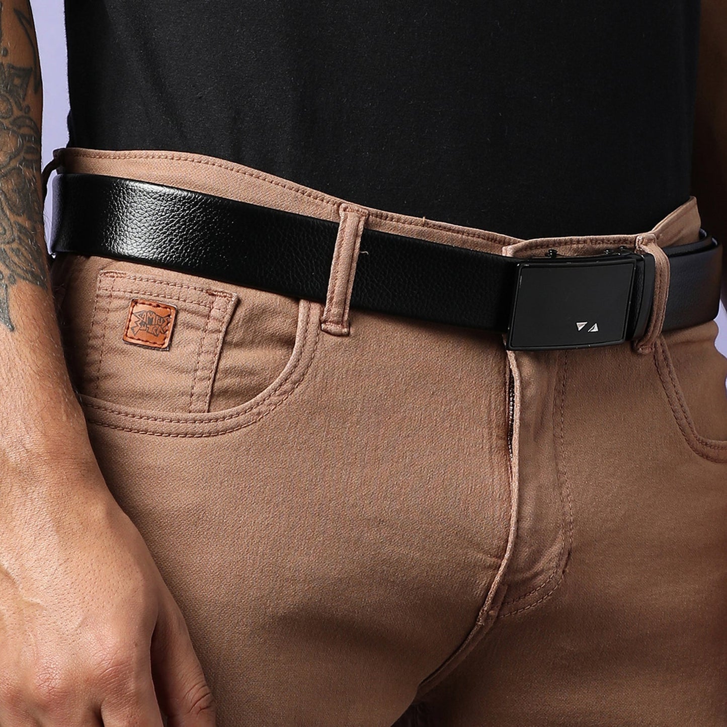 Men Black Solid Waist Belt
