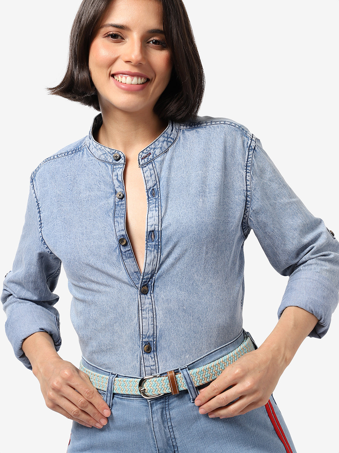 Blue & Beige Textured Waist Belt