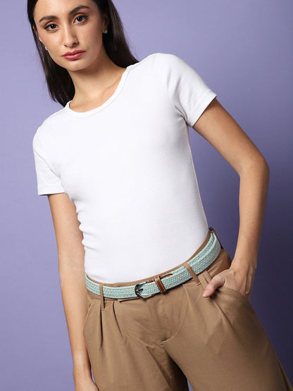 Blue & Beige Textured Waist Belt