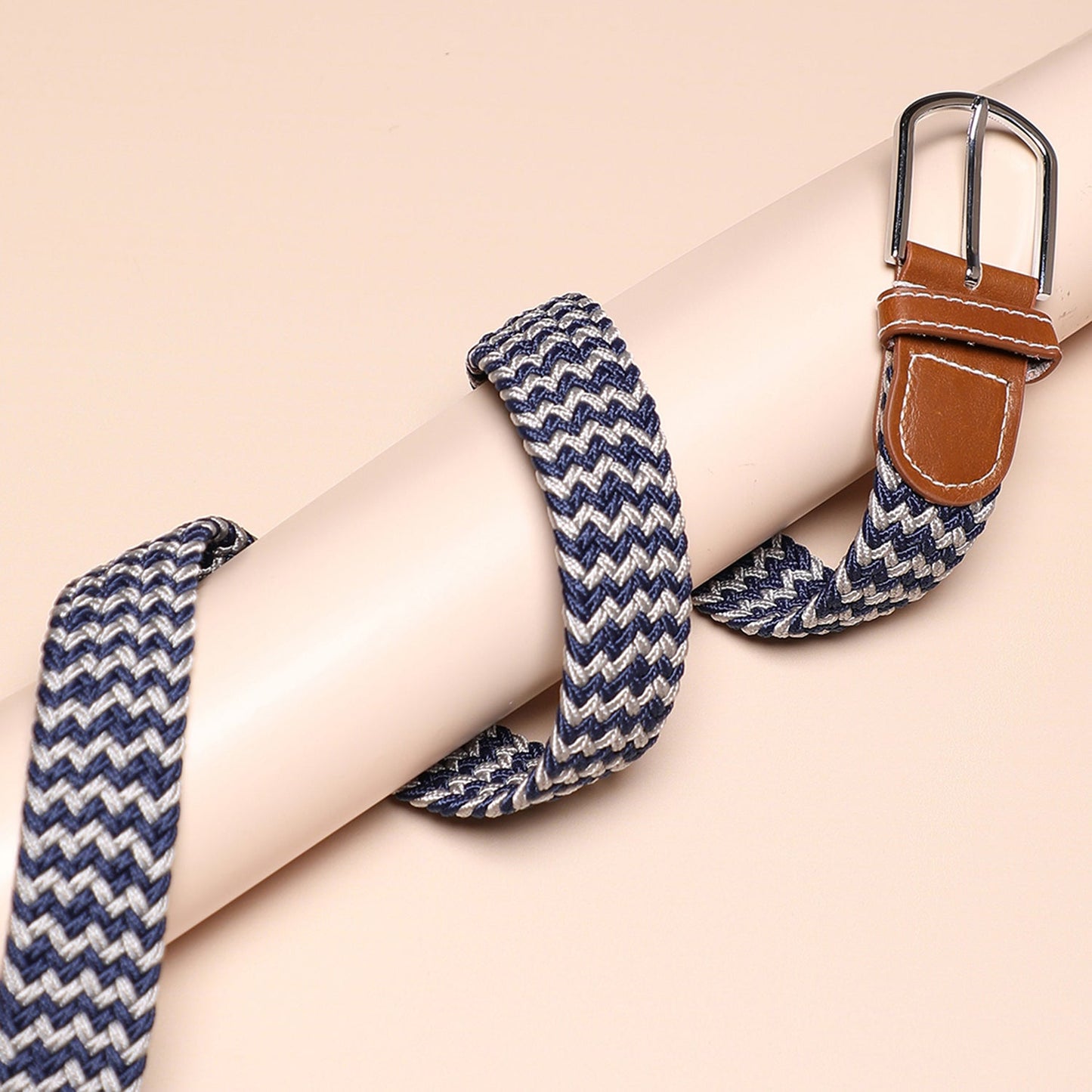 Blue & White Textured Waist Belt
