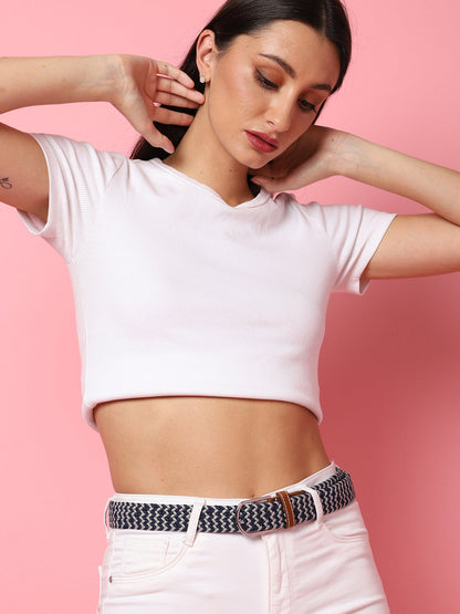 Blue & White Textured Waist Belt