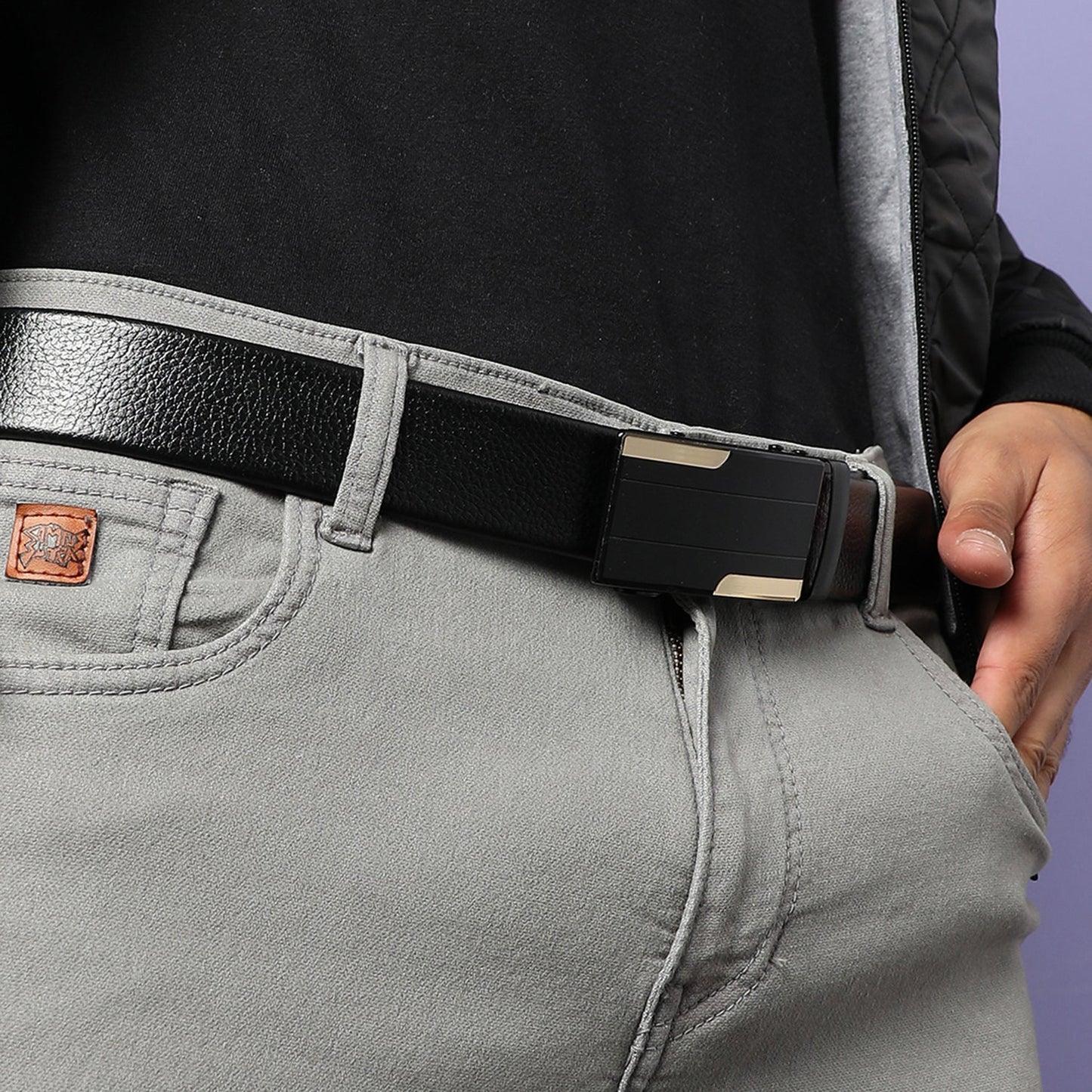 Men Black Solid Waist Belt