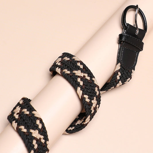 Black & Beige Textured Waist Belt