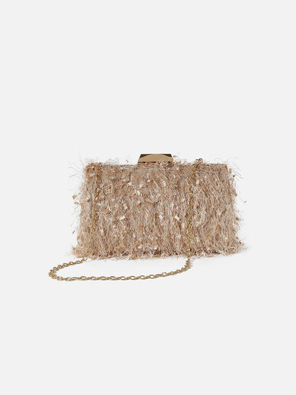 Gold Textured Fringe Clutch