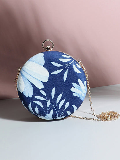 Indigo Blue Floral Printed Blended Fabric Clutch