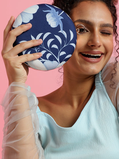 Indigo Blue Floral Printed Blended Fabric Clutch