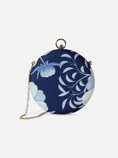 Indigo Blue Floral Printed Blended Fabric Clutch