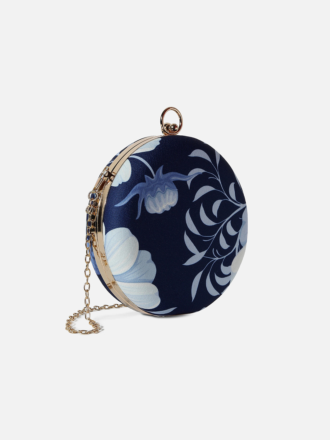 Indigo Blue Floral Printed Blended Fabric Clutch