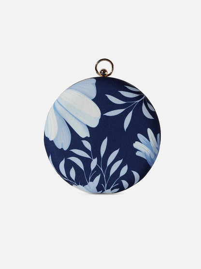 Indigo Blue Floral Printed Blended Fabric Clutch