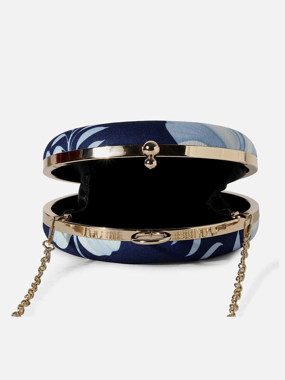 INDIGO BLUE FLORAL PRINTED BLENDED FABRIC CLUTCH