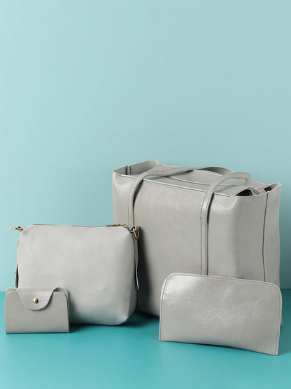 Beatrice Grey Tote Bag With Pouch Set