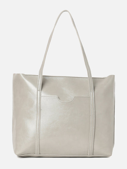 Beatrice Grey Tote Bag With Pouch Set