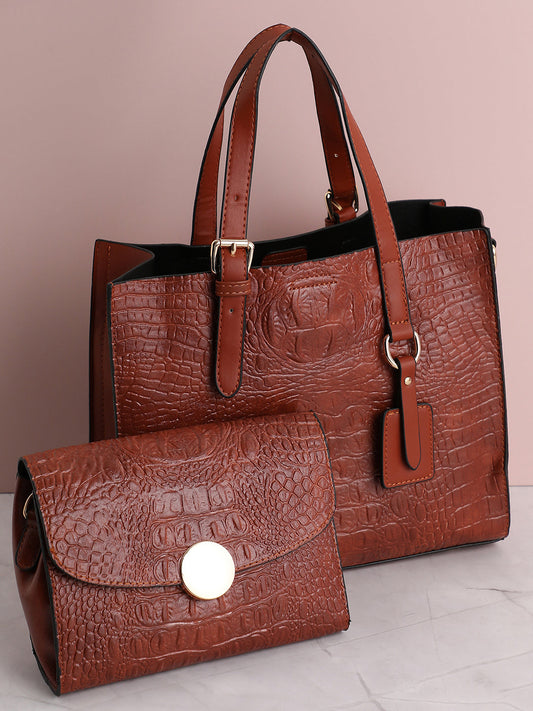 Scaly Sensation Brown Tote Bag With Pouch Set