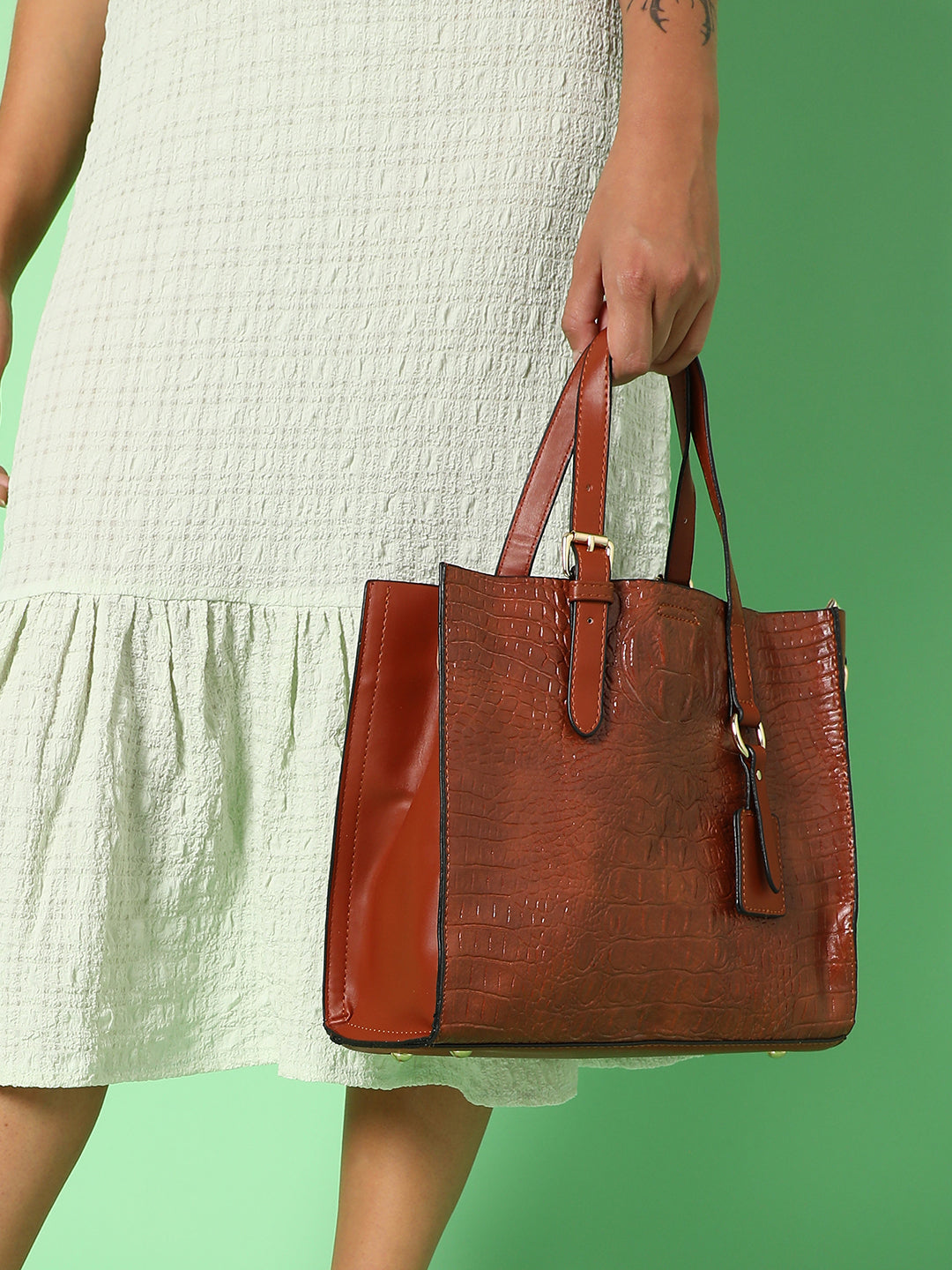 Scaly Sensation Brown Tote Bag With Pouch Set