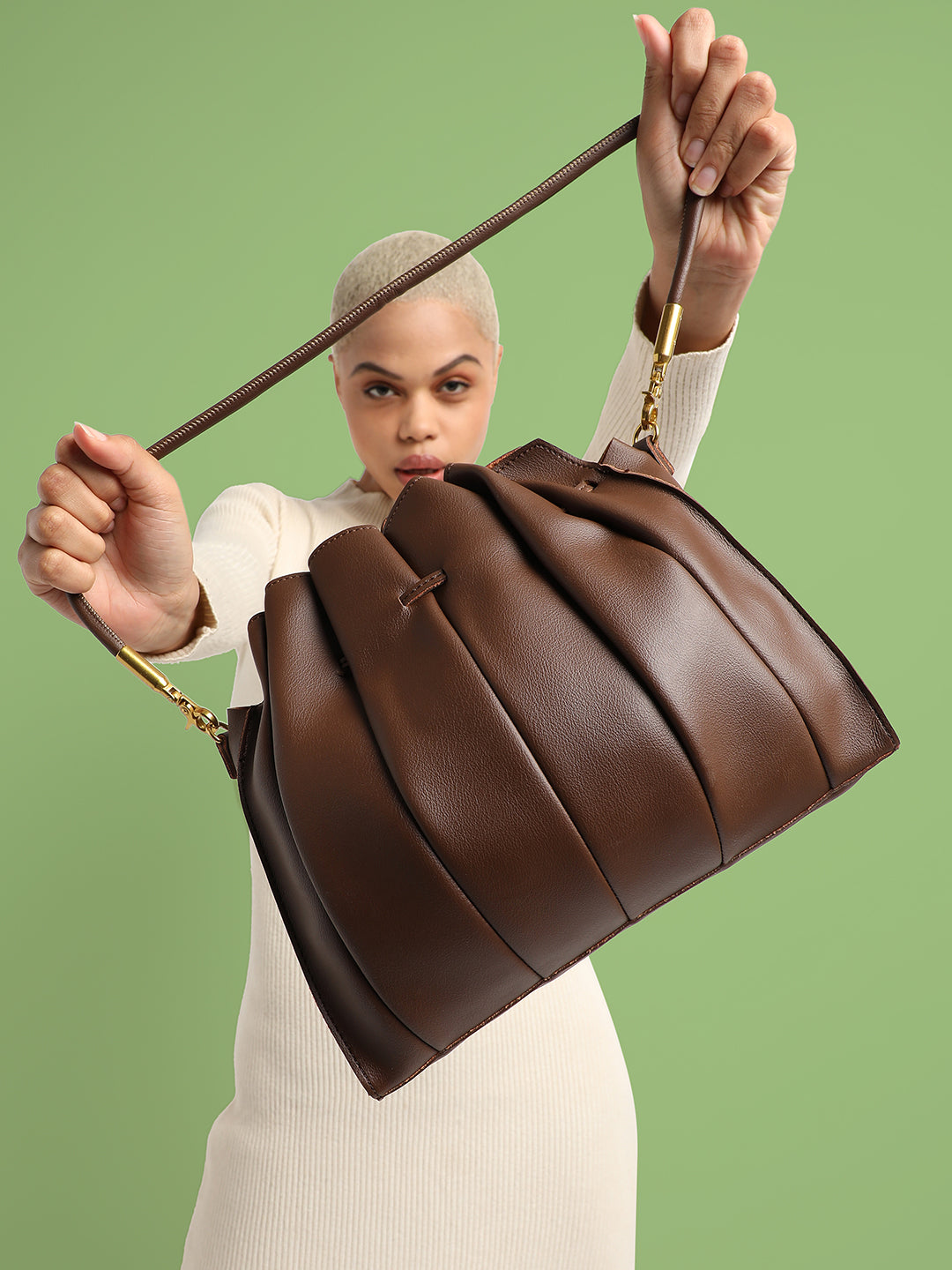 Tug-And-Go Dark Brown Bucket Bag