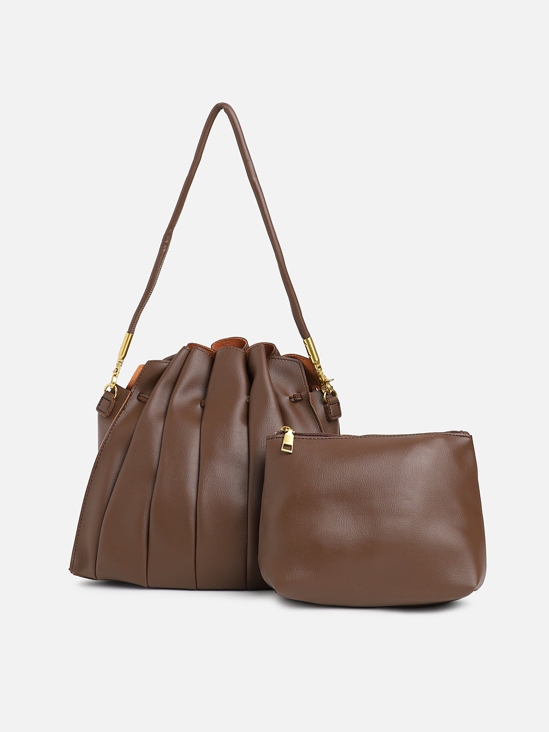 Tug-And-Go Dark Brown Bucket Bag