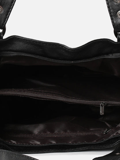 TEXTURED BLACK TOTE BAG