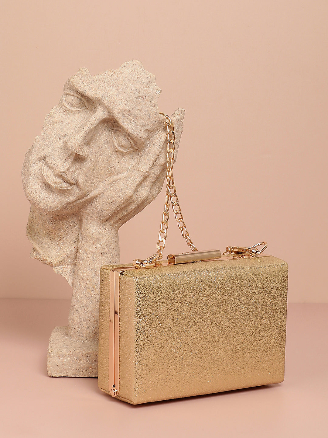 Gold Solid Vegan Leather Clutch