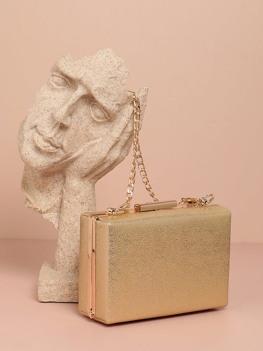 Gold Solid Vegan Leather Clutch