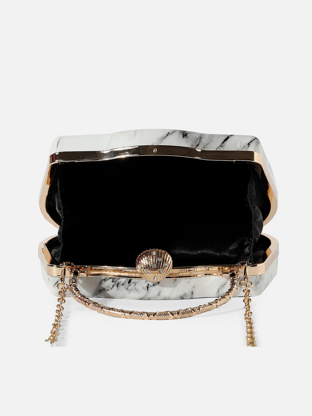 WHITE MARBLE PRINTED ACRYLIC HAND BAG