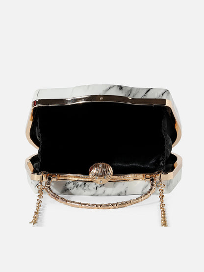 WHITE MARBLE PRINTED ACRYLIC HAND BAG