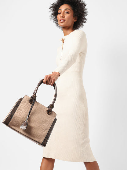 Aundrea Beige & Brown Handbag With Pouch & Wallet Set