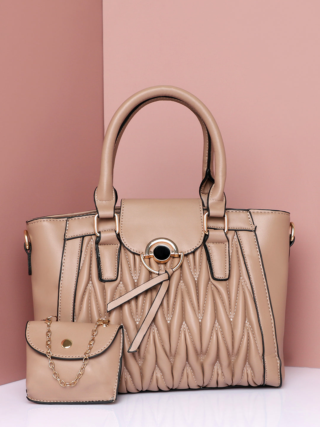 Lenora Beige Handbag With Pouch