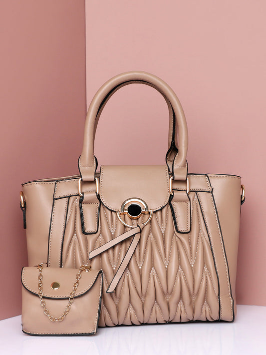 Lenora Beige Handbag With Pouch