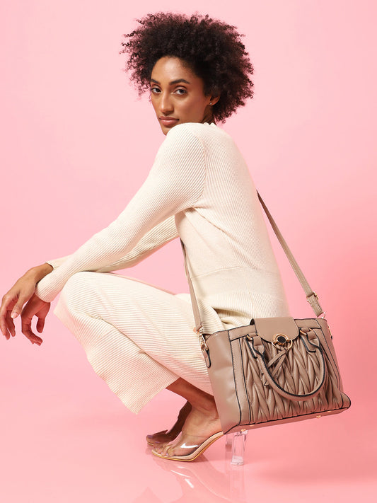 Lenora Beige Handbag With Pouch