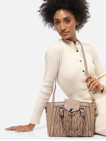 Lenora Beige Handbag With Pouch