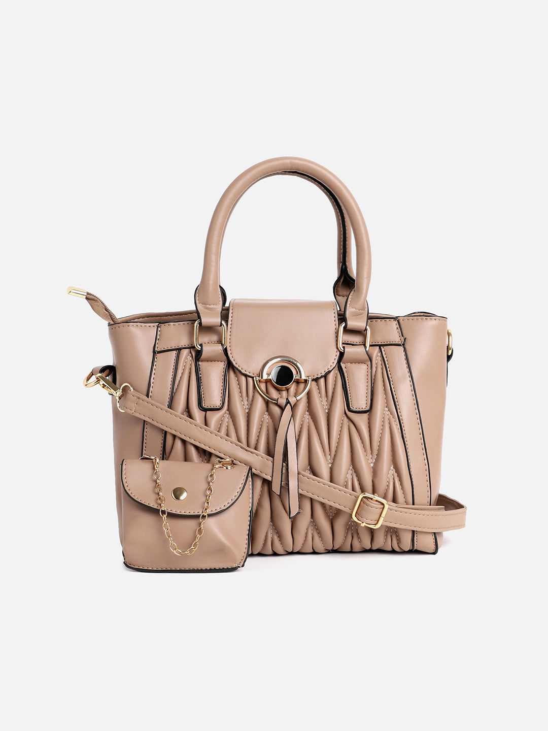 Lenora Beige Handbag With Pouch