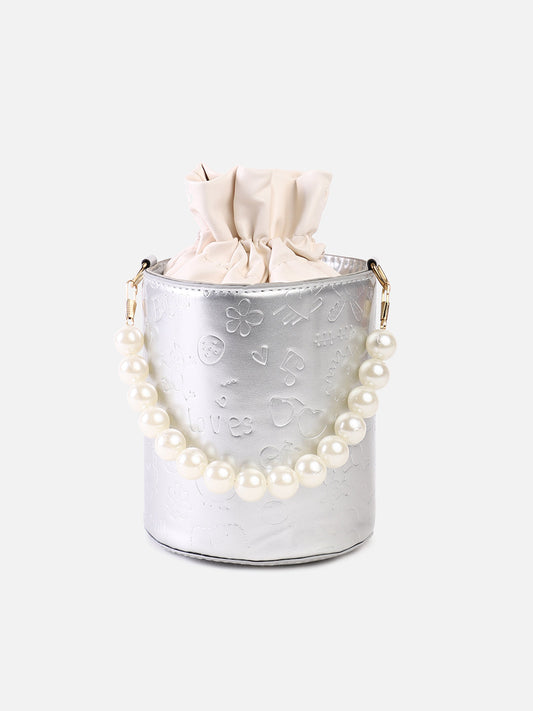 Glimmering Glitz Silver Bucket Bag