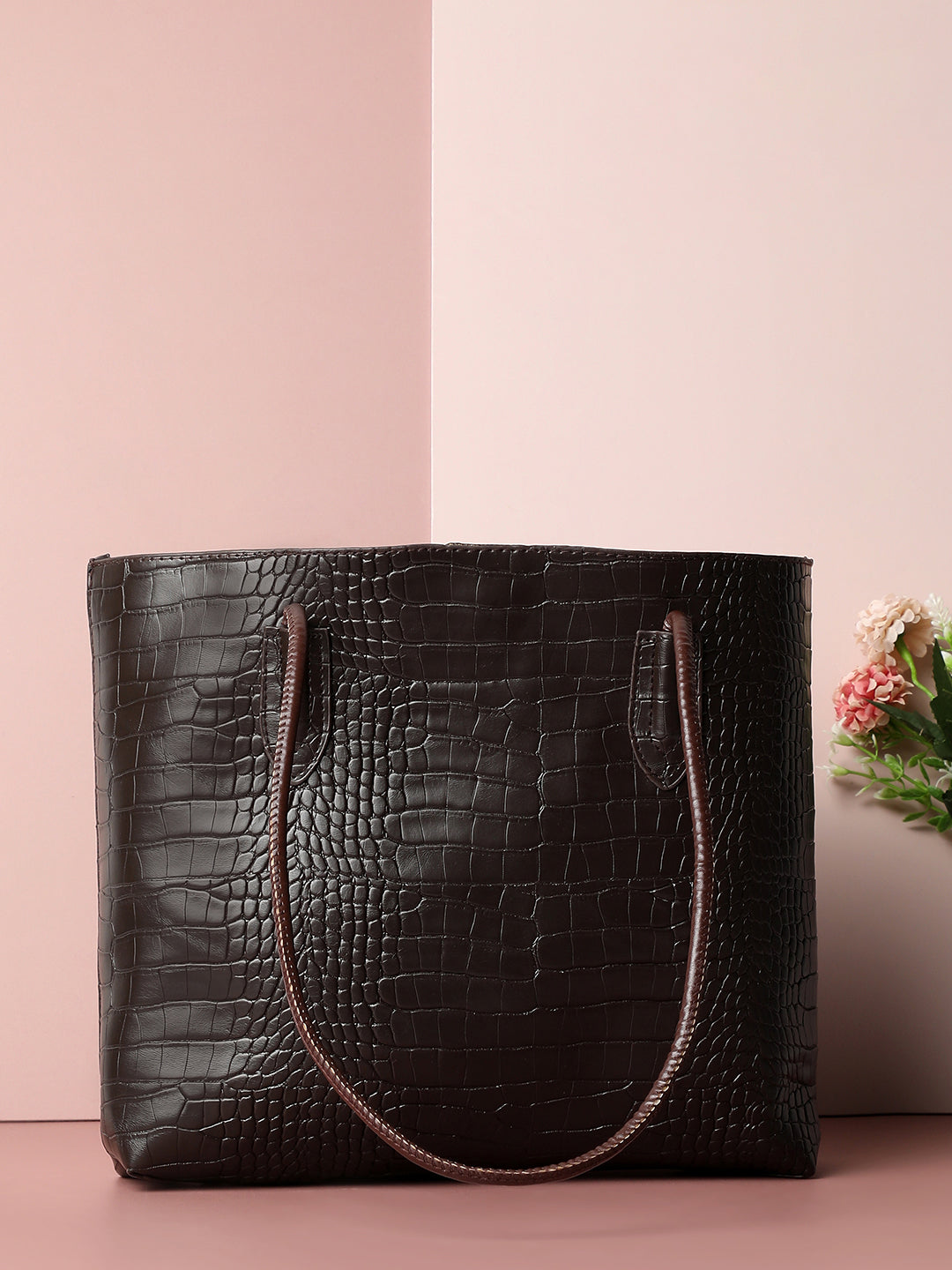 Coco Dark Brown Tote Bag With Pouch Set