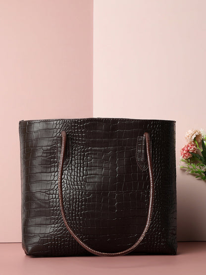 Coco Dark Brown Tote Bag With Pouch Set